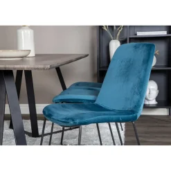 Ruokailuryhmä Venture Home, 180x90cm ruskea Marina-pöytä + 6 sinistä Muce-tuolia, sametti