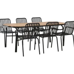 Ruokailuryhmä Venture Home, 200x90cm ruskea/musta Holmbeck-pöytä + 6 mustaa Peking-tuolia