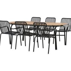 Ruokailuryhmä Venture Home, 200x90cm ruskea/musta Holmbeck-pöytä + 6 mustaa Peking-tuolia