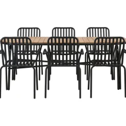 Ruokailuryhmä Venture Home, 200x90cm ruskea/musta Holmbeck-pöytä + 6 mustaa Peking-tuolia