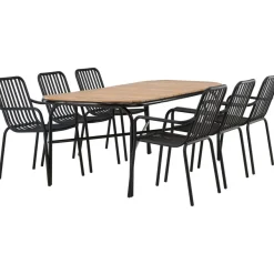 Ruokailuryhmä Venture Home, 200x90cm ruskea/musta Holmbeck-pöytä + 6 mustaa Peking-tuolia