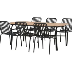 Ruokailuryhmä Venture Home, 200x90cm ruskea/musta Holmbeck-pöytä + 6 mustaa Peking-tuolia
