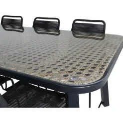 Ruokailuryhmä Venture Home, 200x100cm ruskea/musta Paola-pöytä + 6 pinottavaa Lindos-tuolia