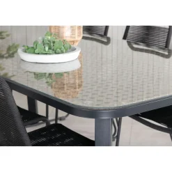 Ruokailuryhmä Venture Home, 200x100cm ruskea/musta Paola-pöytä + 6 pinottavaa Lindos-tuolia