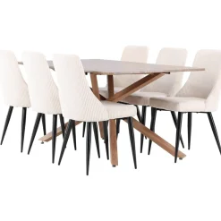 Ruokailuryhmä Venture Home, 180x90cm ruskea Piazza-pöytä + 6 beigeä Leone-tuolia