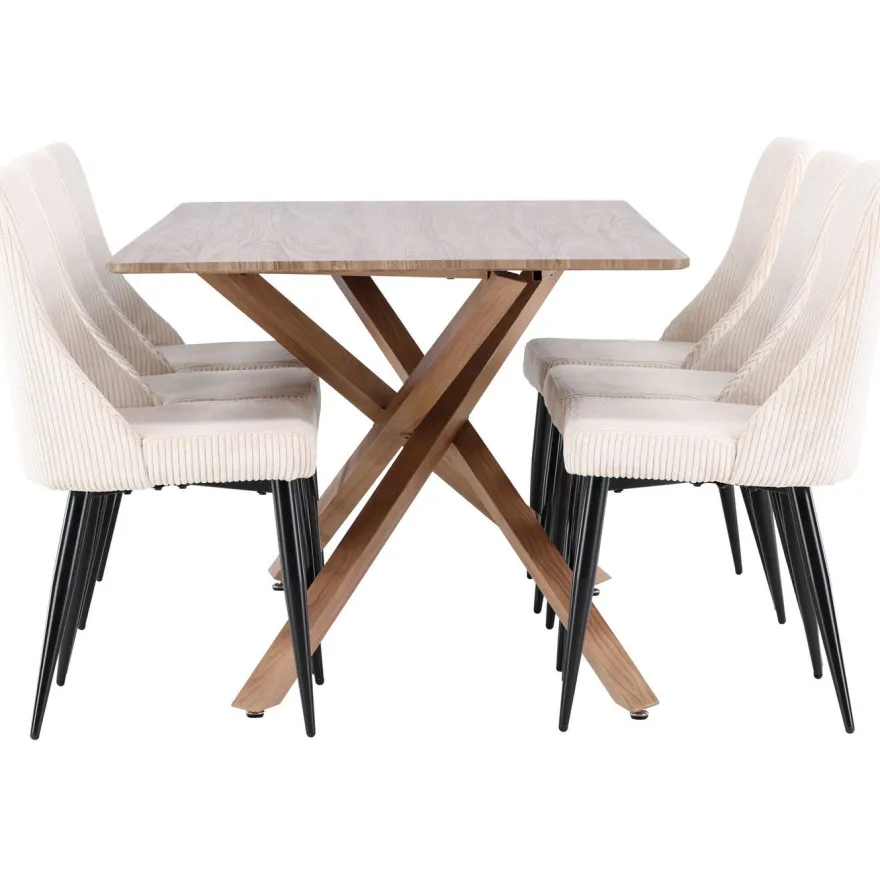 Ruokailuryhmä Venture Home, 180x90cm ruskea Piazza-pöytä + 6 beigeä Leone-tuolia