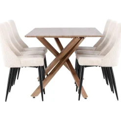 Ruokailuryhmä Venture Home, 180x90cm ruskea Piazza-pöytä + 6 beigeä Leone-tuolia
