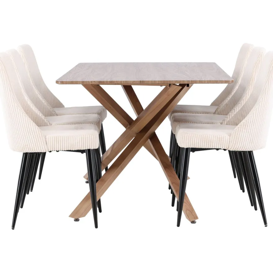 Ruokailuryhmä Venture Home, 180x90cm ruskea Piazza-pöytä + 6 beigeä Leone-tuolia