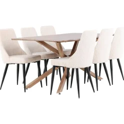 Ruokailuryhmä Venture Home, 180x90cm ruskea Piazza-pöytä + 6 beigeä Leone-tuolia