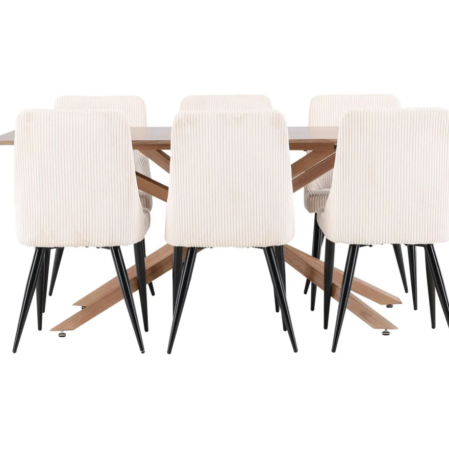 Ruokailuryhmä Venture Home, 180x90cm ruskea Piazza-pöytä + 6 beigeä Leone-tuolia