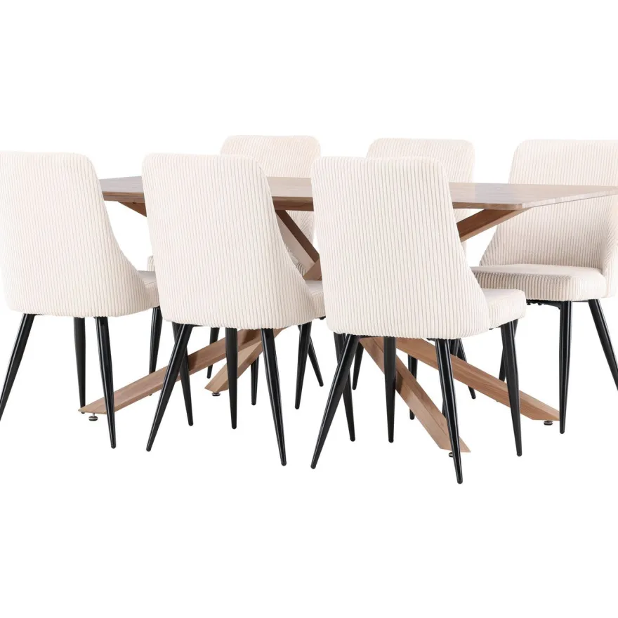Ruokailuryhmä Venture Home, 180x90cm ruskea Piazza-pöytä + 6 beigeä Leone-tuolia