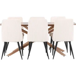 Ruokailuryhmä Venture Home, 180x90cm ruskea Piazza-pöytä + 6 beigeä Leone-tuolia