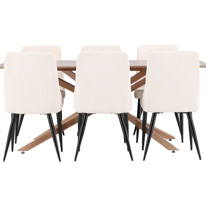 Ruokailuryhmä Venture Home, 180x90cm ruskea Piazza-pöytä + 6 beigeä Leone-tuolia