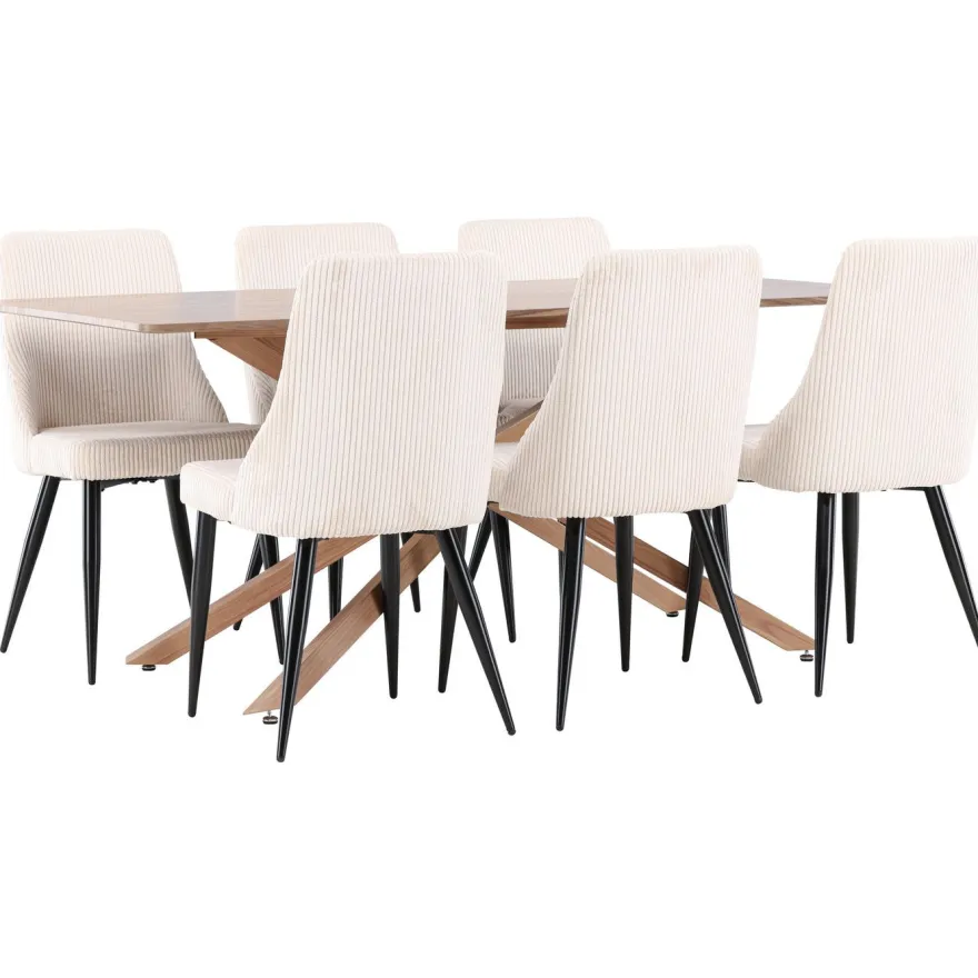 Ruokailuryhmä Venture Home, 180x90cm ruskea Piazza-pöytä + 6 beigeä Leone-tuolia