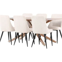 Ruokailuryhmä Venture Home, 180x90cm ruskea Piazza-pöytä + 6 beigeä Leone-tuolia
