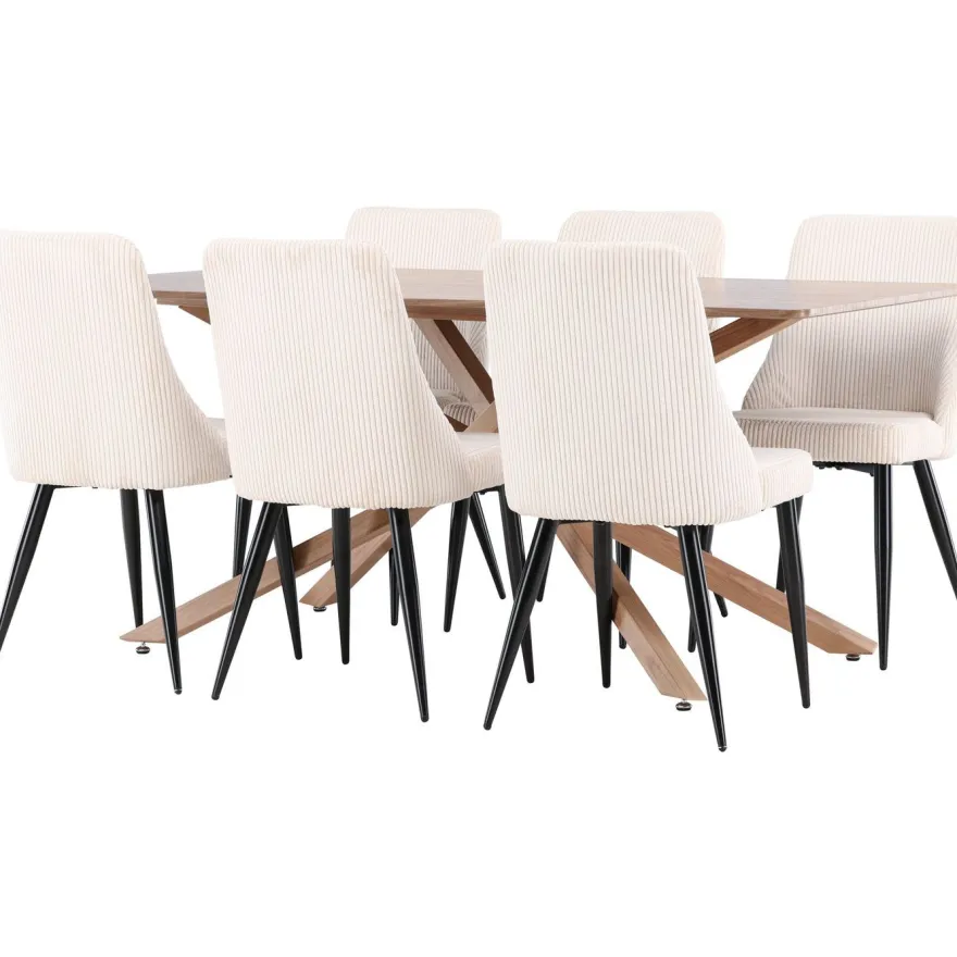 Ruokailuryhmä Venture Home, 180x90cm ruskea Piazza-pöytä + 6 beigeä Leone-tuolia