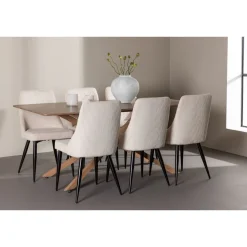 Ruokailuryhmä Venture Home, 180x90cm ruskea Piazza-pöytä + 6 beigeä Leone-tuolia