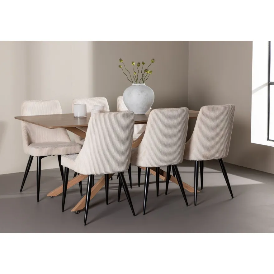Ruokailuryhmä Venture Home, 180x90cm ruskea Piazza-pöytä + 6 beigeä Leone-tuolia