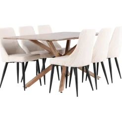 Ruokailuryhmä Venture Home, 180x90cm ruskea Piazza-pöytä + 6 beigeä Leone-tuolia