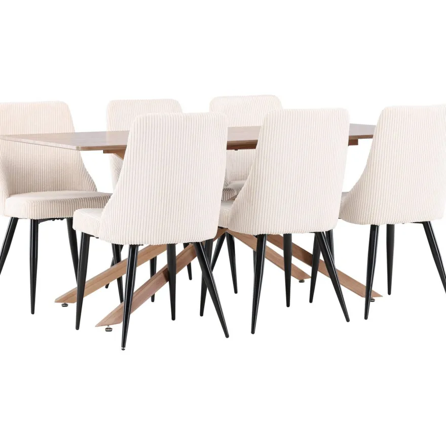 Ruokailuryhmä Venture Home, 180x90cm ruskea Piazza-pöytä + 6 beigeä Leone-tuolia