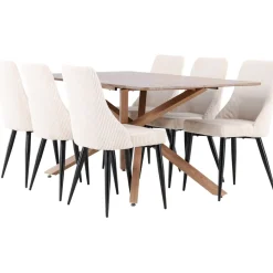 Ruokailuryhmä Venture Home, 180x90cm ruskea Piazza-pöytä + 6 beigeä Leone-tuolia