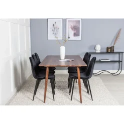 Ruokailuryhmä Venture Home, 180x90cm ruskea Polar-pöytä + 6 mustaa Polar-tuolia, sametti