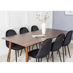 Ruokailuryhmä Venture Home, 180x90cm ruskea Polar-pöytä + 6 mustaa Polar-tuolia, sametti