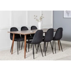 Ruokailuryhmä Venture Home, 180x90cm ruskea Polar-pöytä + 6 mustaa Polar-tuolia, sametti