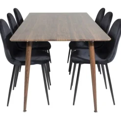 Ruokailuryhmä Venture Home, 180x90cm ruskea Polar-pöytä + 6 mustaa Polar-tuolia, sametti