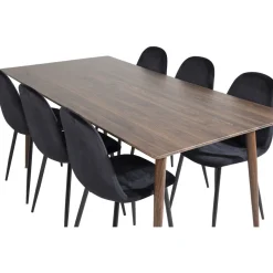 Ruokailuryhmä Venture Home, 180x90cm ruskea Polar-pöytä + 6 mustaa Polar-tuolia, sametti