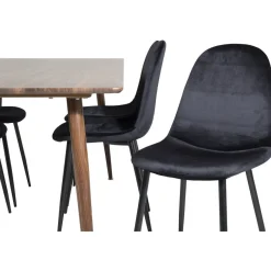 Ruokailuryhmä Venture Home, 180x90cm ruskea Polar-pöytä + 6 mustaa Polar-tuolia, sametti