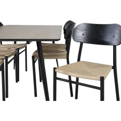 Ruokailuryhmä Venture Home, 180x90cm ruskea Silar-pöytä + 6 beige-mustaa Polly-tuolia