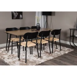 Ruokailuryhmä Venture Home, 180x90cm ruskea Silar-pöytä + 6 beige-mustaa Polly-tuolia