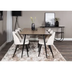Ruokailuryhmä Venture Home, 180x90cm ruskea Silar-pöytä + 6 beigeä Velvet-tuolia, vakosametti