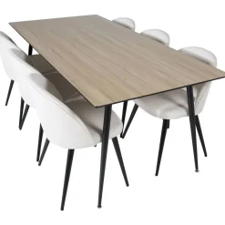 Ruokailuryhmä Venture Home, 180x90cm ruskea Silar-pöytä + 6 beigeä Velvet-tuolia, vakosametti