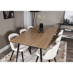 Ruokailuryhmä Venture Home, 180x90cm ruskea Silar-pöytä + 6 beigeä Velvet-tuolia, vakosametti