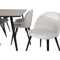 Ruokailuryhmä Venture Home, 180x90cm ruskea Silar-pöytä + 6 beigeä Velvet-tuolia, vakosametti