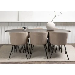 Ruokailuryhmä Venture Home, 220x100cm ruskea Stone Oval -pöytä + 6 beigeä Berit-tuolia
