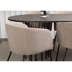 Ruokailuryhmä Venture Home, 220x100cm ruskea Stone Oval -pöytä + 6 beigeä Berit-tuolia