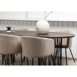 Ruokailuryhmä Venture Home, 220x100cm ruskea Stone Oval -pöytä + 6 beigeä Berit-tuolia