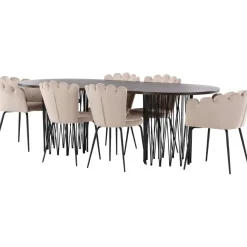 Ruokailuryhmä Venture Home, 220x100cm ruskea Stone Oval -pöytä + 2 beigeä Limhamn- ja 4 beigeä Limnhamn Light -tuolia, sametti