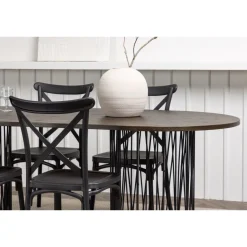 Ruokailuryhmä Venture Home, 220x100cm ruskea Stone Oval -pöytä + 4 mustaa Crosett-tuolia