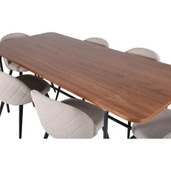 Ruokailuryhmä Venture Home, 200x90cm ruskea Uno-pöytä + 6 beigeä Velvet-tuolia