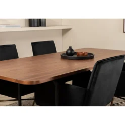 Ruokailuryhmä Venture Home, 200x90cm ruskea Uno-pöytä + 4 mustaa Petra-tuolia, sametti