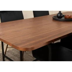 Ruokailuryhmä Venture Home, 200x90cm ruskea Uno-pöytä + 4 mustaa Petra-tuolia, sametti