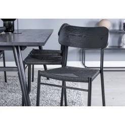 Ruokailuryhmä Venture Home, 190x95cm Sleek-ruokapöytä + 6 mustaa Polly-tuolia