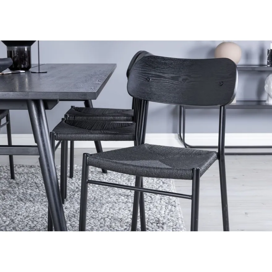 Ruokailuryhmä Venture Home, 190x95cm Sleek-ruokapöytä + 6 mustaa Polly-tuolia