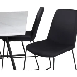 Ruokailuryhmä Venture Home, 140x90cm valkoinen Estelle-pöytä + 4 mustaa Muce-tuolia