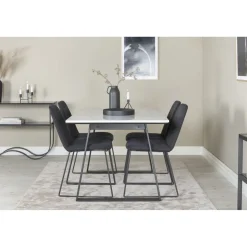 Ruokailuryhmä Venture Home, 140x90cm valkoinen Estelle-pöytä + 4 mustaa Muce-tuolia