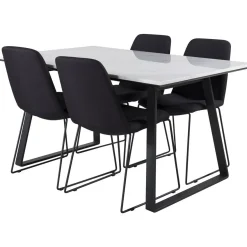 Ruokailuryhmä Venture Home, 140x90cm valkoinen Estelle-pöytä + 4 mustaa Muce-tuolia